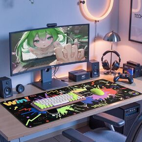 iCasso Gaming Mouse Pad - Extended Large Mousepad for Keyboard and Mouse, Anti-Slip Desk Mat, XXL Mouse Pad, Smooth Surface Computer Mat for Gamers & Home Office Desktops(More Handle)