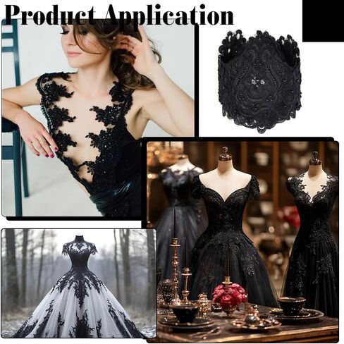 MAYJOYDIY 3Yards Black Bead Wave Lace Trim 4.9inch Vintage Inelastic Embroidery Lace Ribbon Sparkle Scalloped Edge Ribbon for Bridal Dress Wedding Party Costume Decoration in Saudi Arabia