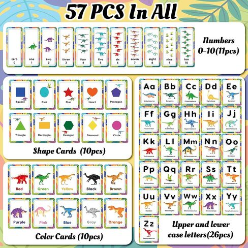 H1vojoxo Back to School Bulletin Board - 57PCS Dinosaur Bulletin Board Decoration Alphabet Colors Shapes Numbers Educational Cards for Toddlers Dinosaur Posters for Preschool Classroom Chalkboard Wall in Kuwait