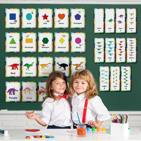 H1vojoxo Back to School Bulletin Board - 57PCS Dinosaur Bulletin Board Decoration Alphabet Colors Shapes Numbers Educational Cards for Toddlers Dinosaur Posters for Preschool Classroom Chalkboard Wall in Kuwait