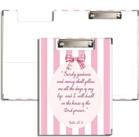 Pink Christian Clipboard Padfolio with Storage Pocket, Pink Coquette Bow Bible Verse Preppy Padfolio with Metal Clip Boards for Nurse Office Classroom, 12.5 x 9 in in Saudi Arabia