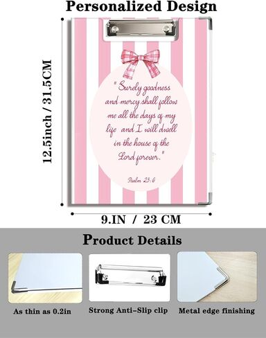 Pink Christian Clipboard Padfolio with Storage Pocket, Pink Coquette Bow Bible Verse Preppy Padfolio with Metal Clip Boards for Nurse Office Classroom, 12.5 x 9 in in Saudi Arabia