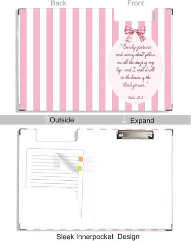 Pink Christian Clipboard Padfolio with Storage Pocket, Pink Coquette Bow Bible Verse Preppy Padfolio with Metal Clip Boards for Nurse Office Classroom, 12.5 x 9 in in Saudi Arabia