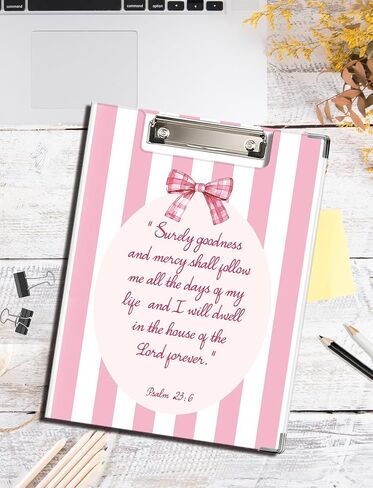 Pink Christian Clipboard Padfolio with Storage Pocket, Pink Coquette Bow Bible Verse Preppy Padfolio with Metal Clip Boards for Nurse Office Classroom, 12.5 x 9 in in Saudi Arabia