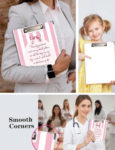 Pink Christian Clipboard Padfolio with Storage Pocket, Pink Coquette Bow Bible Verse Preppy Padfolio with Metal Clip Boards for Nurse Office Classroom, 12.5 x 9 in in Saudi Arabia
