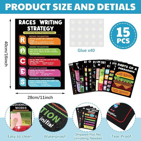 Affrolling 15 Pcs Writing Process Posters 11 x 16 in Parts of Speech Poster Matte-laminated Educational Types of Writing Poster for School Classroom Decor Self-directed Learning(Boho) in Saudi Arabia