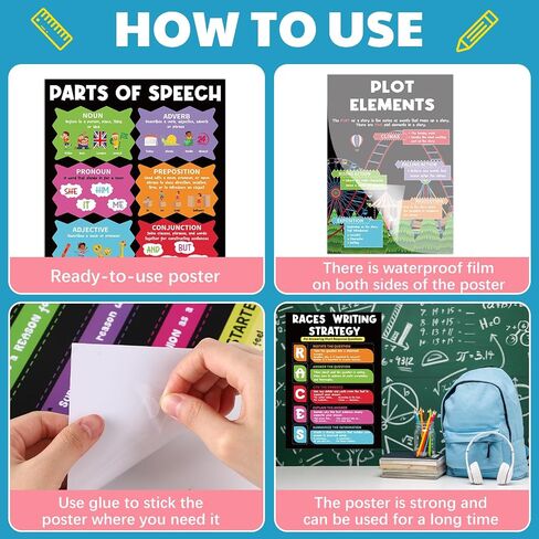 Affrolling 15 Pcs Writing Process Posters 11 x 16 in Parts of Speech Poster Matte-laminated Educational Types of Writing Poster for School Classroom Decor Self-directed Learning(Boho) in Saudi Arabia