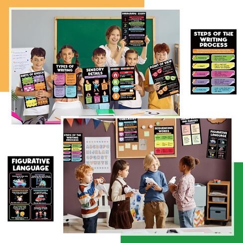 Affrolling 15 Pcs Writing Process Posters 11 x 16 in Parts of Speech Poster Matte-laminated Educational Types of Writing Poster for School Classroom Decor Self-directed Learning(Boho) in Saudi Arabia