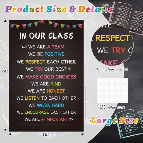 COCHIE Classroom Rules Poster for Classroom Decorations, Large 16"x24" Back to School Decor Class Rule Posters for Preschool Middle High School Kindergarten Elementary Teacher Must Haves (Black) in Saudi Arabia