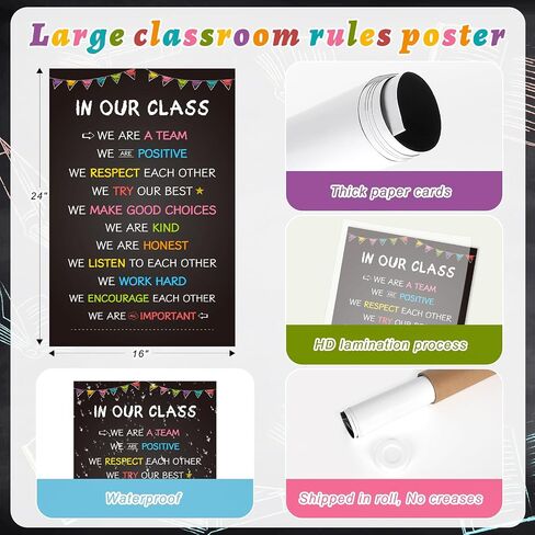 COCHIE Classroom Rules Poster for Classroom Decorations, Large 16"x24" Back to School Decor Class Rule Posters for Preschool Middle High School Kindergarten Elementary Teacher Must Haves (Black) in Saudi Arabia