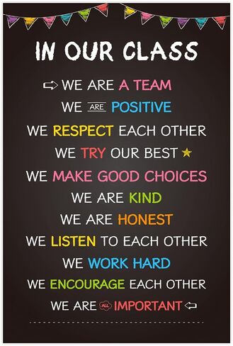 COCHIE Classroom Rules Poster for Classroom Decorations, Large 16"x24" Back to School Decor Class Rule Posters for Preschool Middle High School Kindergarten Elementary Teacher Must Haves (Black) in Saudi Arabia