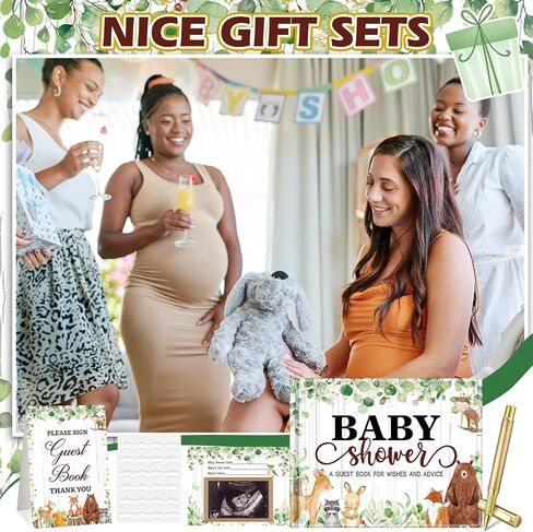27 Pcs Woodland Animal Baby Shower Guest Book Set Baby Shower Sign in Guest Floral Book Place Table Cards with Gold Pen Adhesive Photo Corner for Birthday Party in Saudi Arabia