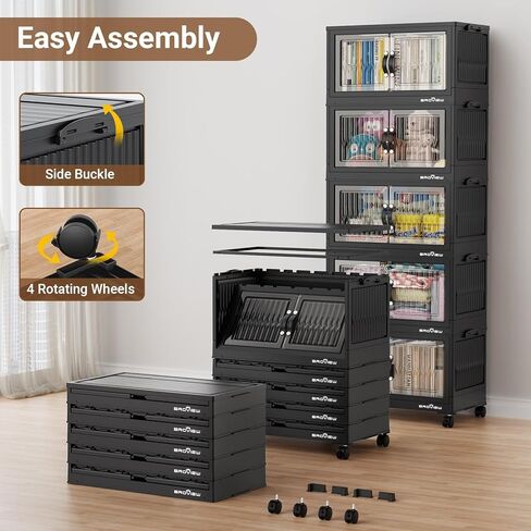 240QT صناديق تخزين قابلة للتكديس مع غطاء ، صناديق درج كبيرة منظمات الخزانة القابلة للطي مع عجلات ، حاويات خزانة بلاستيكية قابلة للطي لتنظيم منزل ملابس ، 3PACK أبيض in Kuwait