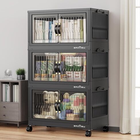 240QT صناديق تخزين قابلة للتكديس مع غطاء ، صناديق درج كبيرة منظمات الخزانة القابلة للطي مع عجلات ، حاويات خزانة بلاستيكية قابلة للطي لتنظيم منزل ملابس ، 3PACK أبيض in Kuwait