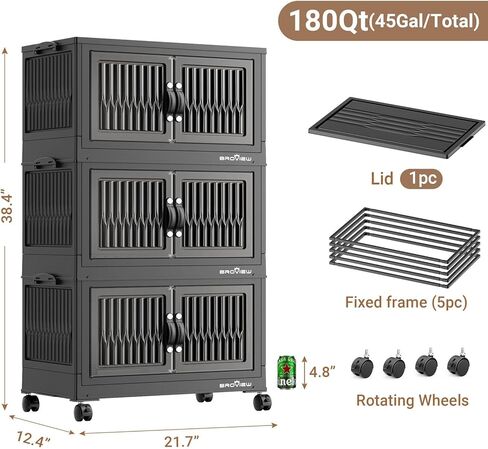 240QT صناديق تخزين قابلة للتكديس مع غطاء ، صناديق درج كبيرة منظمات الخزانة القابلة للطي مع عجلات ، حاويات خزانة بلاستيكية قابلة للطي لتنظيم منزل ملابس ، 3PACK أبيض in Kuwait