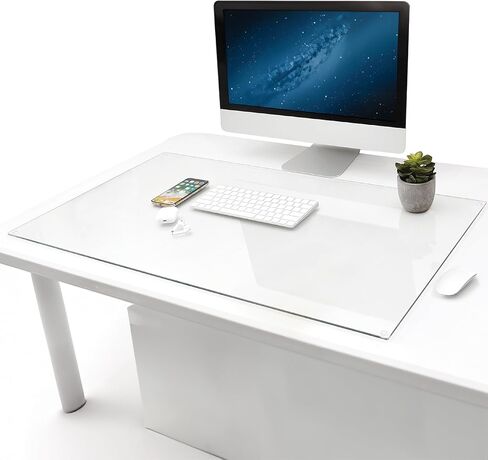 IMPRESA 19"x 24" Tempered Glass Desk Mat to Protect Your Desk - Sleek Glass Desk Pad for Your Keyboard or Computer Monitor - Clear Desk Mat for Desktop - Dry Erase Made with Sturdy Reinforced Glass in Saudi Arabia
