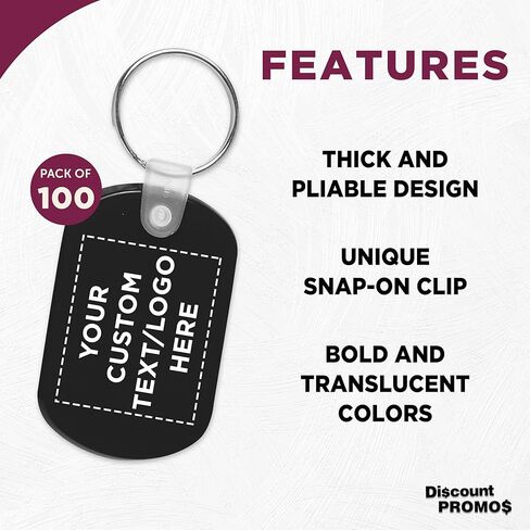 خصم العلامة العلامة سلاسل المفاتيح البلاستيكية اللينة - 50 حزمة - نص قابل للتخصيص ، شعار - سلسلة علامة مفتاح صغيرة للبقاء منظمة - مفتاح مفتاح المطاط - الأسود in Kuwait