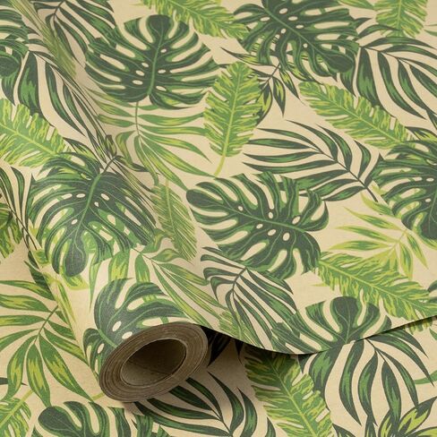 RUSPEPA Tropical Monstera Leaf Wrapping Paper Roll, Mini Roll, Green Jungle Leaf Design Kraft Gift Wrap for Birthday, Beach Party, Summer, Wedding, Nature-Themed Gifts, 17 Inches x 16.4 Feet in Saudi Arabia