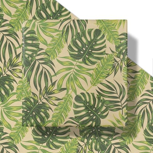 RUSPEPA Tropical Monstera Leaf Wrapping Paper Roll, Mini Roll, Green Jungle Leaf Design Kraft Gift Wrap for Birthday, Beach Party, Summer, Wedding, Nature-Themed Gifts, 17 Inches x 16.4 Feet in Saudi Arabia
