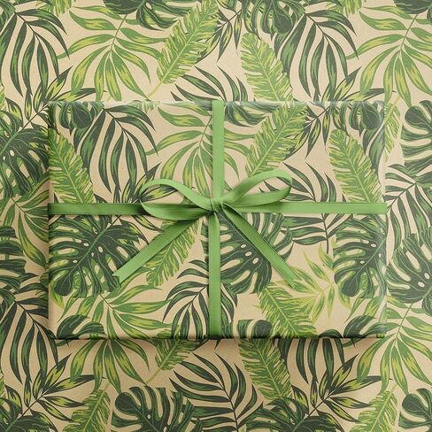 RUSPEPA Tropical Monstera Leaf Wrapping Paper Roll, Mini Roll, Green Jungle Leaf Design Kraft Gift Wrap for Birthday, Beach Party, Summer, Wedding, Nature-Themed Gifts, 17 Inches x 16.4 Feet in Saudi Arabia