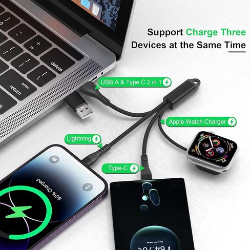 شواحن متعددة 4 في 2 100 واط لساعة سامسونج جالاكسي 6/6 كلاسيك/ 5/5 برو/4/4 كلاسيك/3/أكتيف 2/أكتيف، كابل شحن متعدد 3M/10 قدم لساعة سامسونج جالاكسي/جالاكسي S23/22/ أندرويد/آيفون 15 14/كمبيوتر محمول in Kuwait