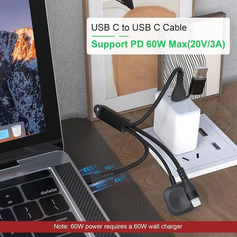 شواحن متعددة 4 في 2 100 واط لساعة سامسونج جالاكسي 6/6 كلاسيك/ 5/5 برو/4/4 كلاسيك/3/أكتيف 2/أكتيف، كابل شحن متعدد 3M/10 قدم لساعة سامسونج جالاكسي/جالاكسي S23/22/ أندرويد/آيفون 15 14/كمبيوتر محمول in Kuwait