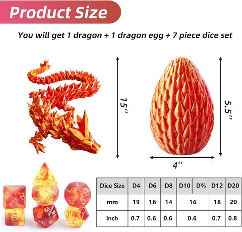 DND Dice Set (7 Pieces) and 3D Printed Dragon Egg (Rainbow) in Saudi Arabia
