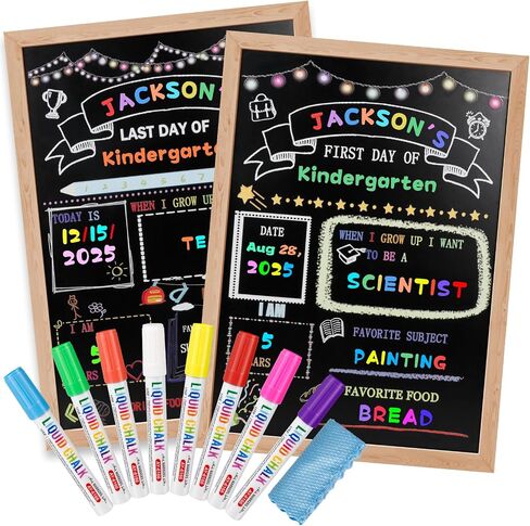 Stondino First Day of School Sign-16"x12"Wooden First and Last Day of School Board Double Sided Chalkboard with 8 Liquid Chalk Markers, Reusable Back to Schools Sign for Kindergarten Preschool in Kuwait
