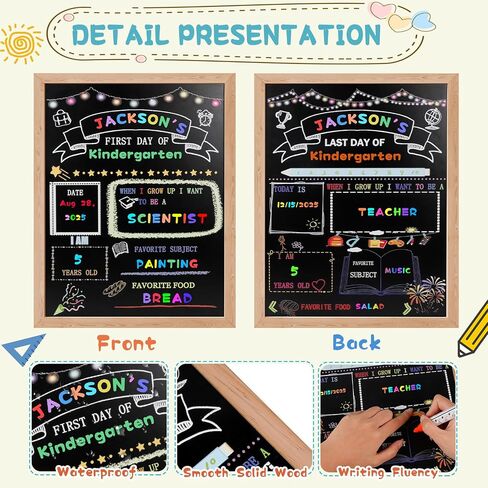 Stondino First Day of School Sign-16"x12"Wooden First and Last Day of School Board Double Sided Chalkboard with 8 Liquid Chalk Markers, Reusable Back to Schools Sign for Kindergarten Preschool in Kuwait
