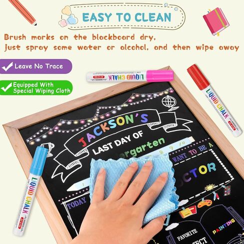 Stondino First Day of School Sign-16"x12"Wooden First and Last Day of School Board Double Sided Chalkboard with 8 Liquid Chalk Markers, Reusable Back to Schools Sign for Kindergarten Preschool in Kuwait