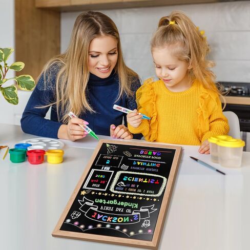 Stondino First Day of School Sign-16"x12"Wooden First and Last Day of School Board Double Sided Chalkboard with 8 Liquid Chalk Markers, Reusable Back to Schools Sign for Kindergarten Preschool in Kuwait