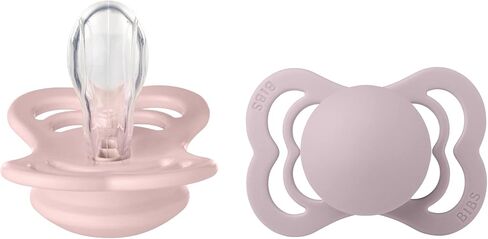 BIBS Supreme Baby Pacifier 2-Pack | Made in Denmark | BPA Free Dummy Soother, Symmetrical Nipple. Silicone, Size 1 (0-6 Months), Haze / Blossom in Saudi Arabia