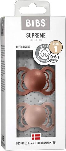 BIBS Supreme Baby Pacifier 2-Pack | Made in Denmark | BPA Free Dummy Soother, Symmetrical Nipple. Silicone, Size 1 (0-6 Months), Haze / Blossom in Saudi Arabia