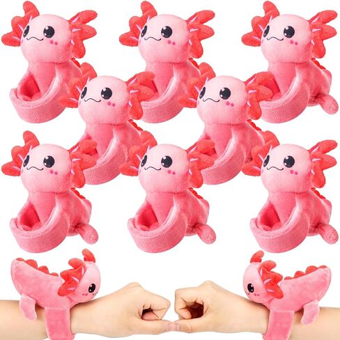 8 Pcs 9 Inch Axolotl Stuffed Animal Slap Bracelets Bulk Axolotl Plush Animal Wrist Cute Snap Bracelets in Bulk for Birthday Gifts Party Favors(Pink) in Saudi Arabia
