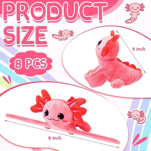 8 Pcs 9 Inch Axolotl Stuffed Animal Slap Bracelets Bulk Axolotl Plush Animal Wrist Cute Snap Bracelets in Bulk for Birthday Gifts Party Favors(Pink) in Saudi Arabia
