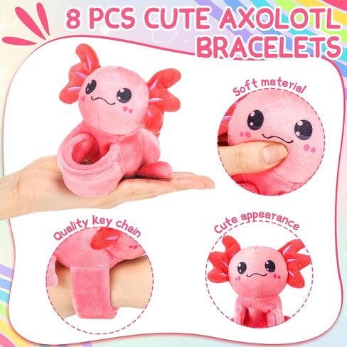 8 Pcs 9 Inch Axolotl Stuffed Animal Slap Bracelets Bulk Axolotl Plush Animal Wrist Cute Snap Bracelets in Bulk for Birthday Gifts Party Favors(Pink) in Saudi Arabia
