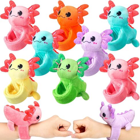8 Pcs 9 Inch Axolotl Stuffed Animal Slap Bracelets Bulk Axolotl Plush Animal Wrist Cute Snap Bracelets in Bulk for Birthday Gifts Party Favors(Pink) in Saudi Arabia