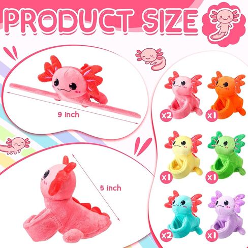8 Pcs 9 Inch Axolotl Stuffed Animal Slap Bracelets Bulk Axolotl Plush Animal Wrist Cute Snap Bracelets in Bulk for Birthday Gifts Party Favors(Pink) in Saudi Arabia