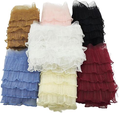 3 Yards White Pleated Lace Chiffon Fabric Elastic Lace Trim for Wedding Bridal Dress Decoration DIY Sewing Clothing Decoration, 2 Inch in Kuwait