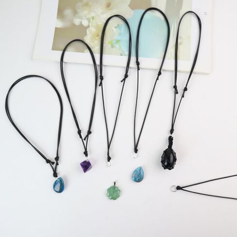 16pcs Handmade Craft Choker Necklace Cord for Pendant Adjustable Knotted with Metal Ring for Hanging Pendants, Black Necklace Cord in Kuwait