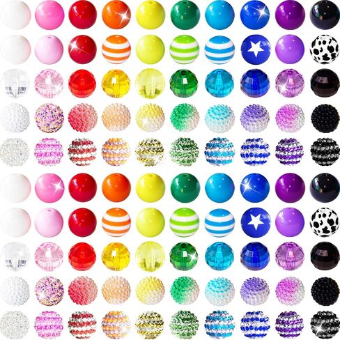 100 Pcs 20mm Beads for Pens Rhinestone Beads Bubblegum Beads Mixed Crystal Acrylic Round Chunky Beads Sparkly Large Beads for Pens Beadable Bracelet Necklace DIY Craft Pen Jewelry Making Supplies in Kuwait