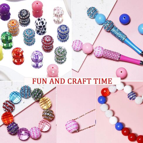 100 Pcs 20mm Beads for Pens Rhinestone Beads Bubblegum Beads Mixed Crystal Acrylic Round Chunky Beads Sparkly Large Beads for Pens Beadable Bracelet Necklace DIY Craft Pen Jewelry Making Supplies in Kuwait
