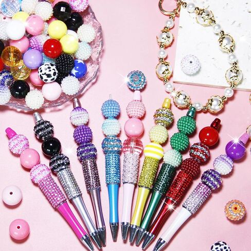 100 Pcs 20mm Beads for Pens Rhinestone Beads Bubblegum Beads Mixed Crystal Acrylic Round Chunky Beads Sparkly Large Beads for Pens Beadable Bracelet Necklace DIY Craft Pen Jewelry Making Supplies in Kuwait