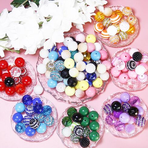 100 Pcs 20mm Beads for Pens Rhinestone Beads Bubblegum Beads Mixed Crystal Acrylic Round Chunky Beads Sparkly Large Beads for Pens Beadable Bracelet Necklace DIY Craft Pen Jewelry Making Supplies in Kuwait
