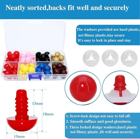 BESTCYC 1Box(112pcs) 10mm Plastic Safety Eyes, 8Colors Threaded Locked Design Craft Eyes with Washers for DIY Making and Repair Making of Amigurumi Stuffed Animal,Doll,Toy, Crochet, Supplies in Kuwait