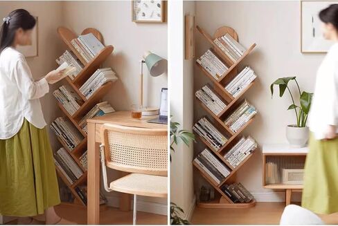 Bookshelf Solid Wood Bookshelf Floor-Standing Tree-Shaped Storage Rack Corner Storage Rack Home Multi-Layer Creative Bookcase Bookshelves in Saudi Arabia