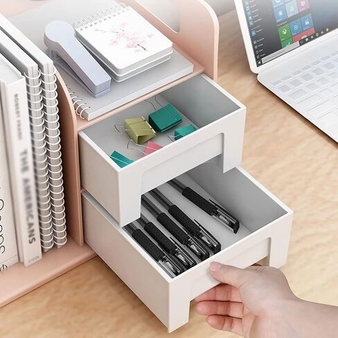 Bookshelf Desktop Bookshelf Storage Rack with 2 Drawers Office Storage Rack Two Layers Thickened to Accommodate Multiple Books Bookshelves(B) in Kuwait