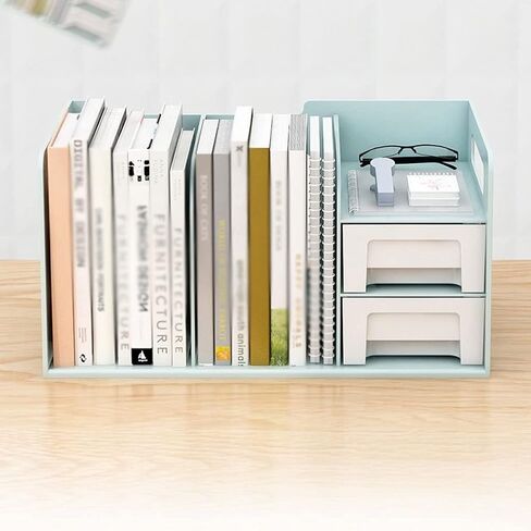 Bookshelf Desktop Bookshelf Storage Rack with 2 Drawers Office Storage Rack Two Layers Thickened to Accommodate Multiple Books Bookshelves(B) in Kuwait