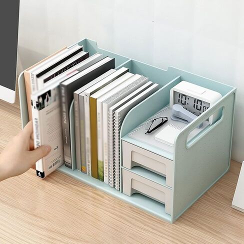 Bookshelf Desktop Bookshelf Storage Rack with 2 Drawers Office Storage Rack Two Layers Thickened to Accommodate Multiple Books Bookshelves(B) in Kuwait
