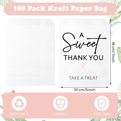 100 Pcs Wedding Cookie Bags 5 x 7 Inch Candy Buffet Party Favor Paper Bags a Sweet Thank You Take a Treat Cookie Supplies for Guest Decorating Pastry Bridal Shower(White,Wedding) in Saudi Arabia